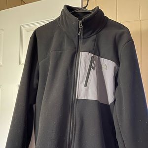 Black and gray North Face jacket